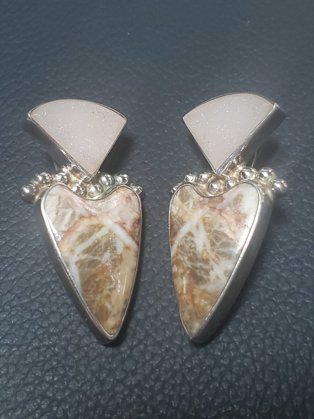 Darla Nordstrom Sterling Silver Druzy Stone Clip On Earrings Signed Artisan 925